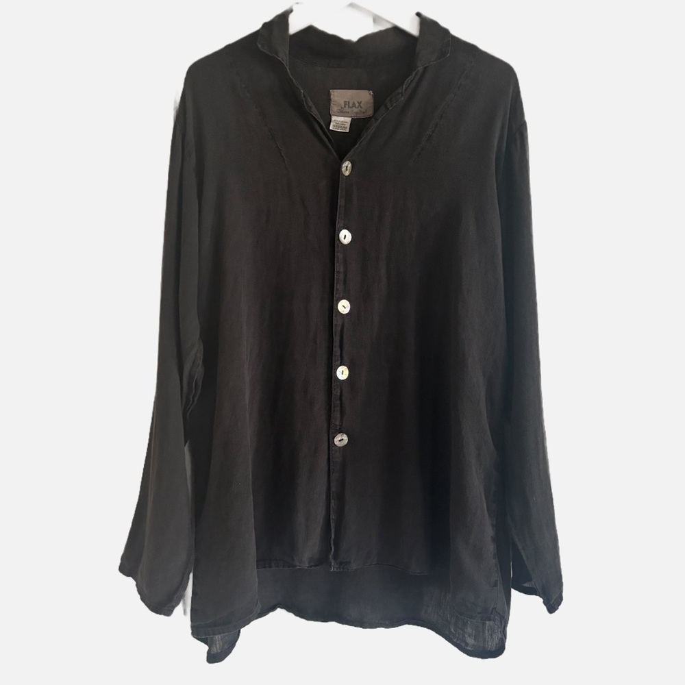 Flax Black 100% Linen Lightweight Shirt Button Up Top Womens Size Medium